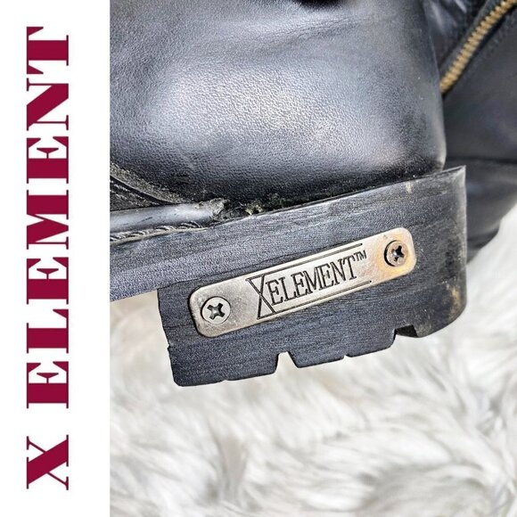 X ELEMENT Men's Black Leather Steel Toe Oil Resistant Moto Work Boots, Size 9 - Picture 10 of 14